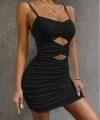 Göbek Dekolteli Büzgülü Siyah Mini Club Elbisesi
