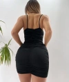 Göbek Dekolteli Büzgülü Siyah Mini Club Elbisesi