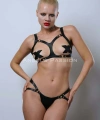 Göğüsleri Açık Şık Deri Sütyen Harness Takım, Fantezi Deri İç Giyim - Brf1101