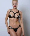 Göğüsleri Açık Şık Deri Sütyen Harness Takım, Fantezi Deri İç Giyim - Brf1101