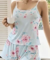 Kadın Bebek Mavisi Çiçek Desenli Askılı Şortlu Pijama Takım 5011