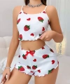 Kadın Beyaz Çilek Desenli Şortlu Pijama Takımı 5053