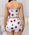 Kadın Beyaz Çilek Desenli Şortlu Pijama Takımı 5053