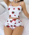 Kadın Beyaz Çilek Desenli Şortlu Pijama Takımı 5053