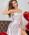 Kadın Beyaz Fuşya Kalp Desenli Saten Gecelik 2219