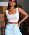 Kadın Beyaz Kalın Askılı Crop Top Büstiyer