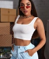 Kadın Beyaz Kalın Askılı Crop Top Büstiyer