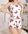 Kadın Beyaz Kalp Desenli Şortlu Gecelik Pijama Takımı 5052