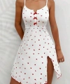 Kadın Beyaz Kırmızı Kalp Desenli Askılı  Elbise 5066