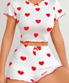 Kadın Beyaz Kırmızı Kalp Desenli Şortlu Gecelik Takım 5023