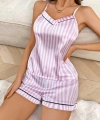 Kadın Beyaz Pembe Çizgili Saten Şort Pijama Takımı 2237
