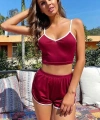 Kadın Bordo Askılı Crop Top Ve Şortlu Gecelik Takım