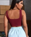 Kadın Bordo Kalın Askılı Crop Top Büstiyer
