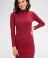 Kadın Bordo Kaşkorse Balıkçı Yaka Uzun Kollu Bodycon Mini Elbise