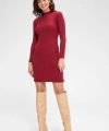 Kadın Bordo Kaşkorse Balıkçı Yaka Uzun Kollu Bodycon Mini Elbise
