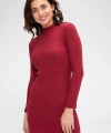 Kadın Bordo Kaşkorse Balıkçı Yaka Uzun Kollu Bodycon Mini Elbise