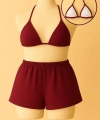 Kadın Bordo Şortlu Belden Ve Boyundan Bağlamalı Bikini Takımı
