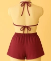 Kadın Bordo Şortlu Belden Ve Boyundan Bağlamalı Bikini Takımı