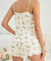Kadın Ekru Çiçek Baskılı Şortlu Gecelik Pijama Takımı 5047