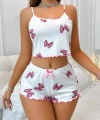 Kadın Fiyonklu Beyaz Şortlu Pijama Takımı