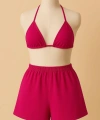 Kadın Fuşya Şortlu Belden Ve Boyundan Bağlamalı Bikini Takımı
