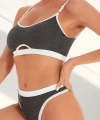 Kadın Gri Antrasit Kaşkorse Ve Beyaz Lastikli Cut-out Tanga Külotlu Takım
