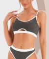 Kadın Gri Antrasit Kaşkorse Ve Beyaz Lastikli Cut-out Tanga Külotlu Takım