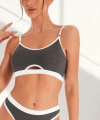 Kadın Gri Antrasit Kaşkorse Ve Beyaz Lastikli Cut-out Tanga Külotlu Takım
