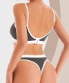 Kadın Gri Antrasit Kaşkorse Ve Beyaz Lastikli Cut-out Tanga Külotlu Takım