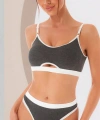Kadın Gri Antrasit Kaşkorse Ve Beyaz Lastikli Cut-out Tanga Külotlu Takım