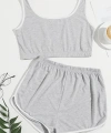Kadın Gri Askılı Crop Top Ve Şortlu Gecelik Takım
