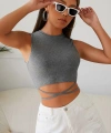 Kadın Gri Çapraz Bağlamalı Crop Top Büstiyer