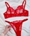 Kadın  Kalpli Kırmızı Dantelli Balenli  Sütyen Külot Takım