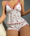 Kadın Kiraz Desenli Fırfırlı Şortlu Gecelik Takım 5101