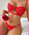 Kadın Kırmızı Dantelli Balenli  Sütyen Külot Takım