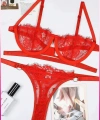 Kadın Kırmızı Dantelli Balenli  Sütyen Külot Takım