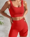 Kadın Kırmızı Kalın Askılı Yüksek Bel Şortlu Gecelik Takımı
