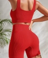 Kadın Kırmızı Kalın Askılı Yüksek Bel Şortlu Gecelik Takımı
