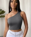 Kadın Koyu Gri Tek Omuz Crop Büstiyer