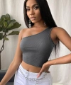 Kadın Koyu Gri Tek Omuz Crop Büstiyer