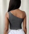 Kadın Koyu Gri Tek Omuz Crop Büstiyer