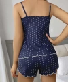 Kadın Lacivert Dantel Detaylı Beyaz Noktalı Şortlu Gecelik Pijama Takımı 5049