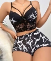 Kadın Leopar Dantel Detaylı Şortlu Gecelik Pijama Takımı 5055