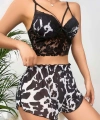 Kadın Leopar Dantel Detaylı Şortlu Gecelik Pijama Takımı 5055