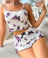 Kadın Lila Kebek Desenli Mini Şortlu Takım