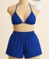 Kadın Mavi Şortlu Belden Ve Boyundan Bağlamalı Bikini Takımı