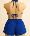 Kadın Mavi Şortlu Belden Ve Boyundan Bağlamalı Bikini Takımı