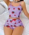 Kadın Mor Çilek Desenli Şortlu Pijama Takımı 5061