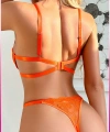 Kadın Oranj Dantelli Balenli  Sütyen Külot Takım