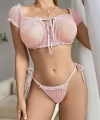 Kadın Pembe Bustiyer Külot Sexy Kostüm 8013